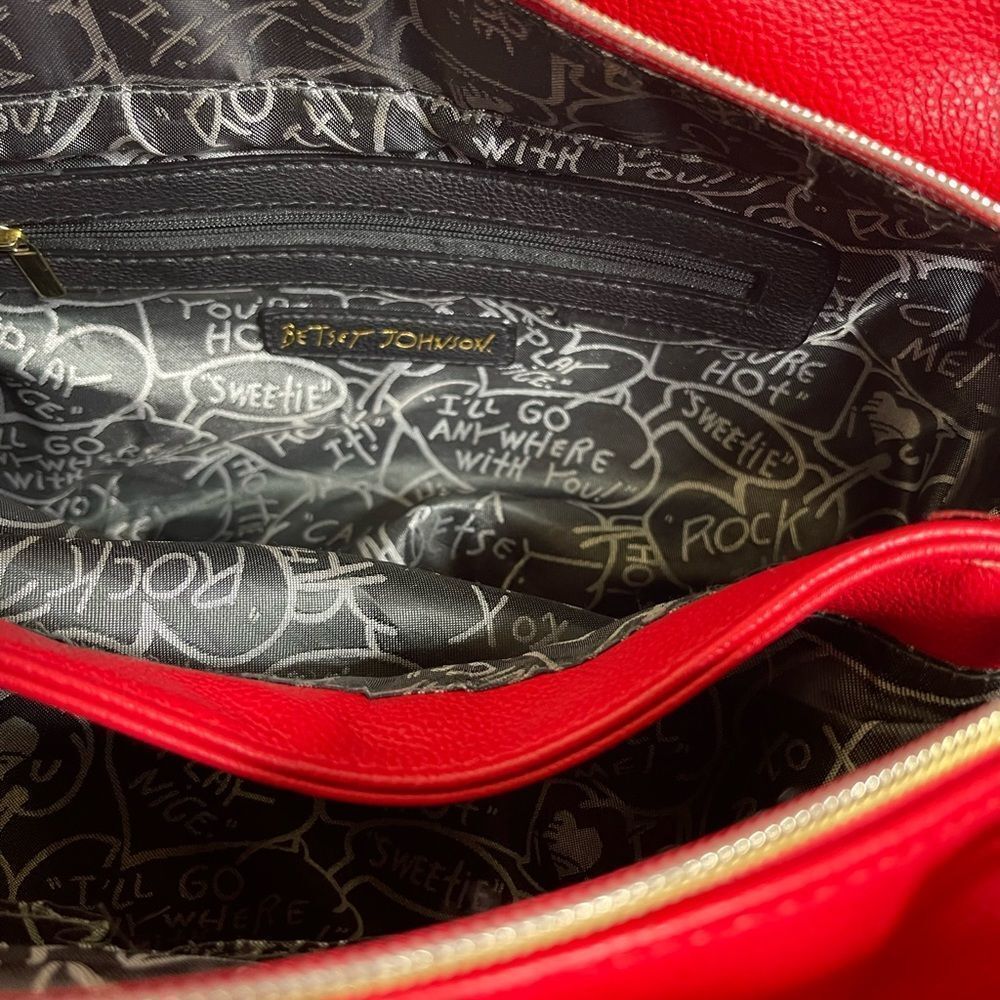Betsey Johnson Red and Black Satchel with Bow - Picture 12 of 16